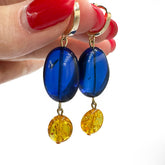 Multi-Color Amber Nugget Dangle Earrings 14k Gold Plated
