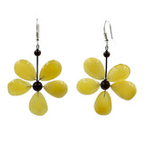 Milky Amber Flower Free Shape Dangle Earrings Sterling Silver