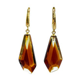 Two-Toned Amber Crystal Dangle Earrings 14k Gold Plated