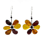 Multi-Color Amber Flower Free Shape Dangle Earrings Sterling Silver