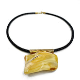 Milky Amber Free Shape Pendant Necklace With Leather