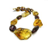 Multi-Color Amber Faceted Nugget Beads Necklace 14K Gold Plated