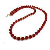 Red Amber Round Beads Necklace 14k Gold Plated