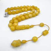 Yellow With White Amber Egg Shape 12 mm Islamic Prayer Beads