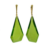 Green Amber Crystal Dangle Earrings 14k Gold Plated