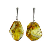 Fossil Amber Crystal Dangle Earrings Sterling Silver