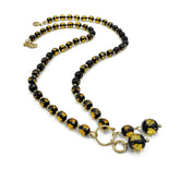 SPARKLING ELEGANCE Two - Toned Amber Faceted Round Beads Necklace 14K Gold Plated