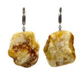 Milky Amber Slab Dangle Earrings Sterling Silver