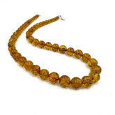 Cognac Amber Round Beads Necklace Sterling Silver