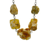 Milky Amber Slab Beads Necklace Sterling Silver