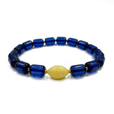 Blue Amber Barrel Beads Stretch Bracelet