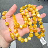 White With Yellow Amber Round Shape 12 mm Islamic Prayer Beads