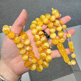 White With Yellow Amber Round Shape 13 mm Islamic Prayer Beads