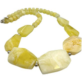 Milky Amber Faceted Nugget Beads Necklace Sterling Silver