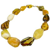 Multi-Color Amber Faceted Nugget Beads Necklace Sterling Silver