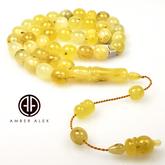 Yellow With Fossil Amber Egg Shape 12 mm Islamic Prayer Beads