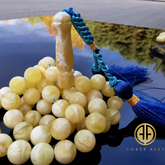 White With Yellow Amber Round Shape 9.5 mm Islamic Prayer Beads
