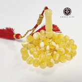 Yellow with White Amber Round Shape 8 mm Islamic Prayer Beads