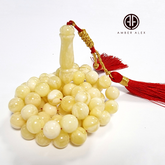 Yellow With White Amber Round Shape 9 mm Islamic Prayer Beads