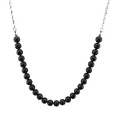 Black Amber Round Beads Necklace Sterling Silver