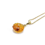 Cognac Amber Carved Pendant & Chain Necklace 14k Gold Plated