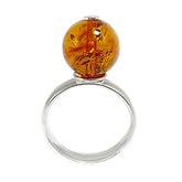 Cognac Amber Round Bead Adjustable Ring Sterling Silver