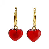 Red Amber Heart Dangle Earrings 14K Gold Plated