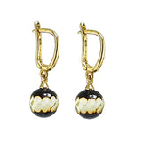 SPARKLING ELEGANCE Faceted Amber Round Dangle Earrings 14 Gold Plated