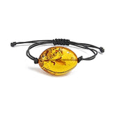 Cognac Amber Nugget & Leather Adjustable Bracelet