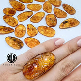 Cognac Amber Carved Bee On Honeycomb Cognac Cabochon