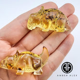 Fossil Amber Carved Dinosaurs Figurine With Insects