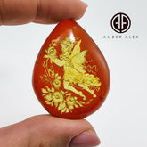 Cherry Amber Engraved Fairy Drop Shape Cabochon