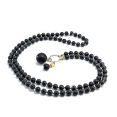 Black Amber Round Shape Pendant Beaded Necklace