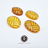 Cognac Amber Engraved Ornaments Oval Shape Cabochon