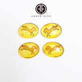 Cognac Amber Engraved Horse Oval Shape Cabochon