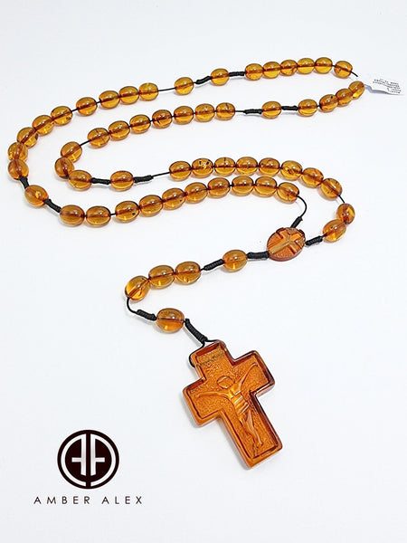 Red Amber Olive Beads Catholic Rosary With Cross Pendant – Amber