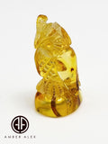 Natural Amber Carved Owls Figurine With Insects