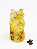 Natural Amber Carved Owls Figurine With Insects