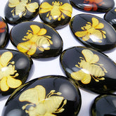 Cherry Amber Engraved Bee Oval Shape Cabochons