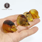 Fossil Amber Carved Hedgehog Figurine