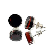 Cherry Amber Round Stud Earrings Sterling Silver