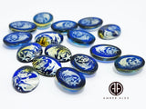 Blue Amber Engraved Dolphins Oval Shape Cabochons