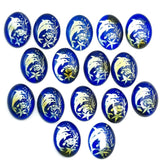 Blue Amber Engraved Dolphins Oval Shape Cabochons