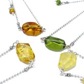 Multi-Color Amber Faceted Nugget Bead Chain Bracelet Sterling Silver