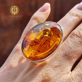 Cognac Amber Free Shape Adjustable Ring Sterling Silver