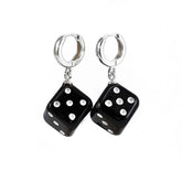 Black Amber Dice Cube Dangle Earrings Sterling Silver