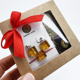 Cognac Amber Square Dangle Earrings & Bracelet Gift Set