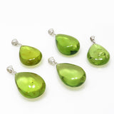 Green Amber Drop Pendant Sterling Silver