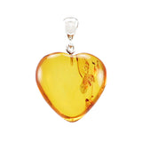 Cognac Amber Heart Pendant Sterling Silver