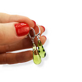 Green Amber Drop Dangle Earrings Sterling Silver